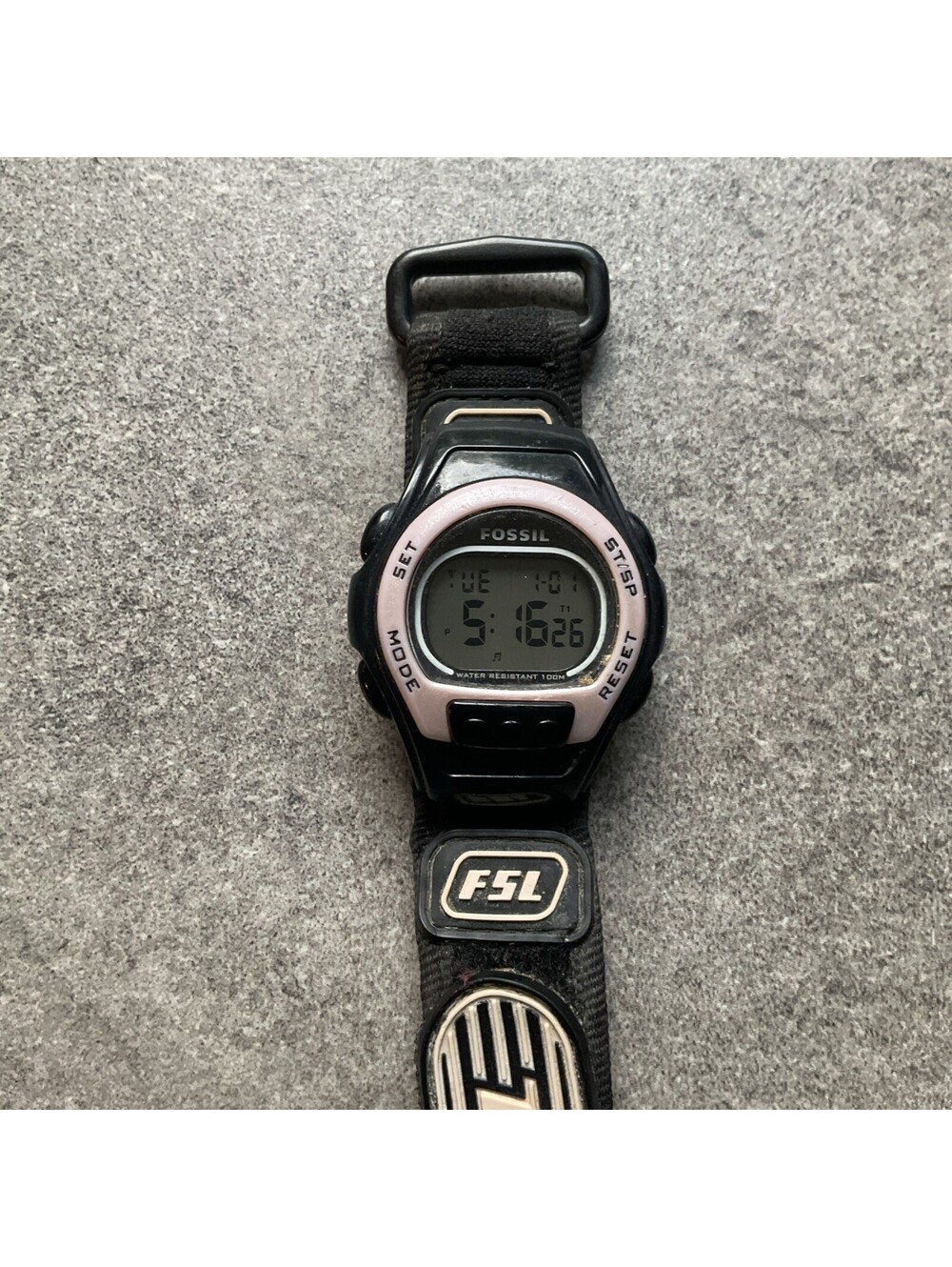 Fossil Womens Digital Watch 37mm Black Resin Case Chrono Alarm Backlit Dial D5